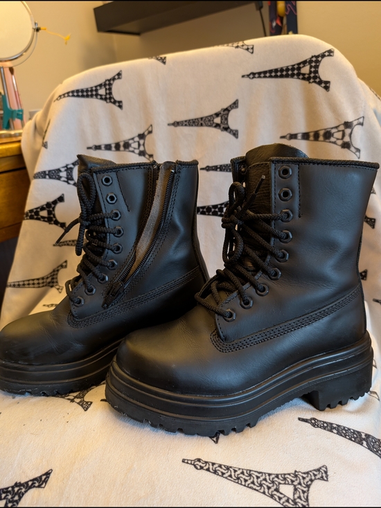 Vibram Shoes - Black Platform Combat Boots - Women - Steel Toe